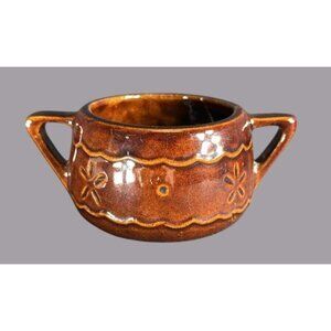 Marcrest Daisy Dot Brown Stoneware Handled Sugar Bowl Vintage USA